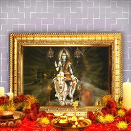 Hawai Gold Toned & White Lord Shiva Nandi Cow Rectangle Wooded Wall Photo Frame-10