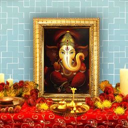Hawai Gold-Toned & Red Lord Ganesh Wooden Wall Photo Frame-0