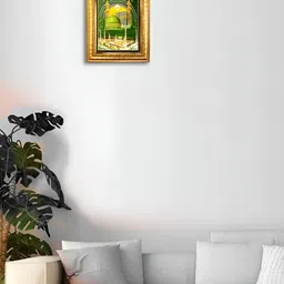Hawai Gold toned & Green Mecca Madina Designer Wooden Rectangle Wall Photo Frame-image-20