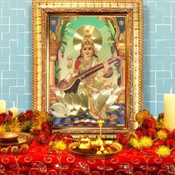 Hawai Gold Plated Wooden Maa Saraswati Wall Hanging Photo Frame-image-22