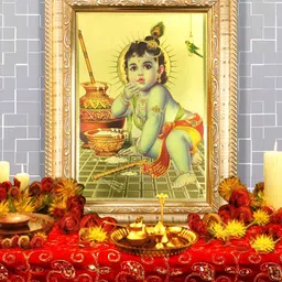 Hawai  Gold Plated Wooden Bal Gopal Wall hanging Photo frame-picture-4
