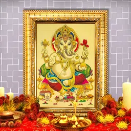 Hawai Gold Toned Lord Ganesha Wooden Wall Photo Frame-image-64