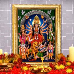Hawai Gold Toned Maa Durga Digital Printed Rectangle Wall Photo Frame-3