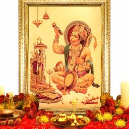 Hawai Gold-Toned 24k Gold Plated Hanuman Ji with Ram ji Wooden Wall Photo Frame-55