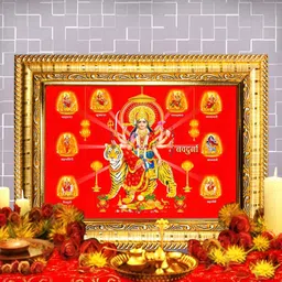 Hawai Gold-Toned & Red Nav Durga Wooden Wall Photo Frame-13