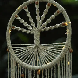 DULI Off White Boho Macrame Tree Of Life Hanging With Lights Dream Catcher image 5