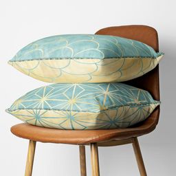 BIANCA Beige & Green Set of 2 16" x 16"Geometric Square Cushion Covers-12