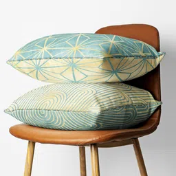 BIANCA Beige & Blue Set of 2 Geometric Square Cushion Covers-13