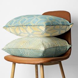 BIANCA Beige & Blue Set of 2 Geometric Square Cushion Covers-9