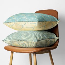 BIANCA Beige & Green Set of 2 Geometric Square Cushion Covers-8