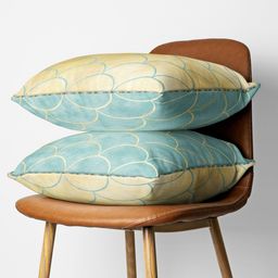 BIANCA Beige & Green Set of 2 Geometric Square Cushion Covers-13