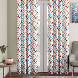 BLANC9 White & Blue Set of 2 Geometric Pure Cotton Long Door Curtains-98