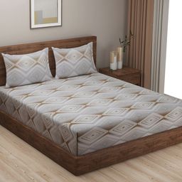 SWAYAM White & Grey Geometric 200 TC King Bedsheet with 2 Pillow Covers-image-86
