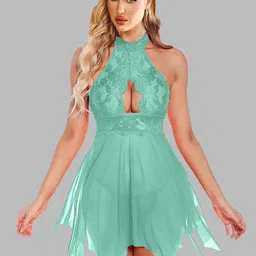 FIMBUL Self Design Halter Neck Net Baby Doll-picture-13
