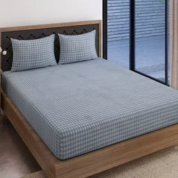 SWAYAM Grey Geometric 144 TC King Bedsheet with 2 Pillow Covers-image-58