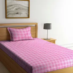 Arrabi Pink Geometric 130 TC Single Bedsheet with 1 Pillow Covers-image-60
