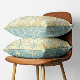 BIANCA Beige & Blue Set of 2 Geometric Printed Square Cushion Covers-12