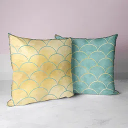 BIANCA Beige & Green Set of 2 Geometric Square Cushion Covers image 2