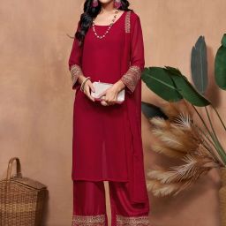 Women Georgette Kurta Palazzo Dupatta Set-picture-22