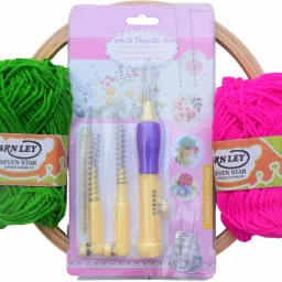 Yellow Punch Needle with 8 inch frame and 2 wollen thread Knitting Pin-17