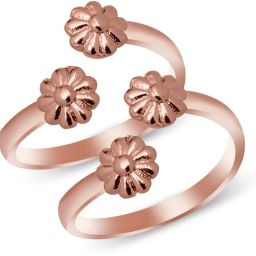 Rose Gold-Plated Floral Toe Ring | Adjustable 925 Silver Bichiya Silver Toe Ring-image-4
