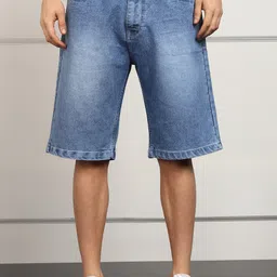 angerhood Solid Men Denim Light Blue Baggy Shorts-picture-17