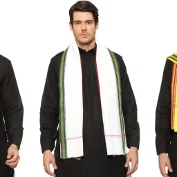 Embroidered Cotton Blend Men Yellow, Orange, White Scarf-image-71