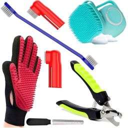 Grooming Kit | Nail Clipper,Glove, Shampoo Brush, Double-Headed Toothbrush Grooming Gloves for Dog & Cat, Dog, Cat, Rabbit-12