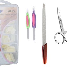Combo Of 100 PCS Nails Tips with Glue,2 PCS Nails Flies, 1 PCS Nail Filer, 1 PCS Round Tip Scissor, 1 PCS Tweezers Manicure Pedicure Nail Spa Tools Set for Women Salon and Home-15
