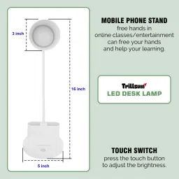 trillsun Touch Control Multifunctional Table Lamp with Eye Protect Mobile & Pen Holder 4 hrs Flood Lamp Emergency Light image 3
