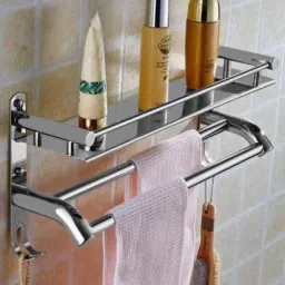 Stainless Steel Multi-use Rack / Bathroom Shelf / / Bathroom Stand / Bathroom Rod / Bathroom Accessories Stainless Steel Wall Shelf (Number of 1 Silver) Silver Towel Holder-image-56