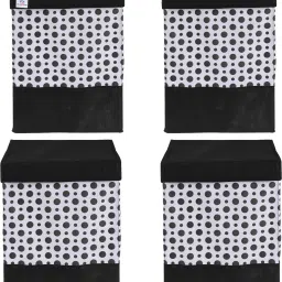 Cotton Pack of 4 Polka Dot Organisers Storage Box & Toy Basket With Lid | Black & White Storage Basket-18