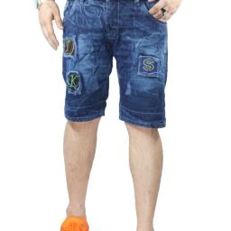 Dyed/Washed Men Denim Dark Blue Denim Shorts-picture-5