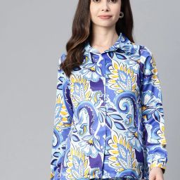 Women Regular Fit Printed Mandarin Collar Casual Shirt-image-2