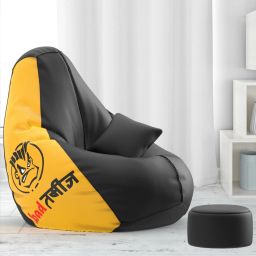 XXXL PatternPuff Bag With Free Cushion and Puffy , Bad Tamiz - Black Yellow Teardrop Bean Bag With Bean Filling-image-99