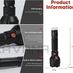 akr 20 Watt Bright Led Flashlight with Nigh Light Hand Torch ( Rechargeable) Torch image 3