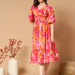 Women A-line Orange Midi/Calf Length Dress-image-2