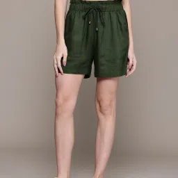 Solid Women Green Regular Shorts-image-64