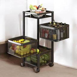 Fruits Vegetable Trolley Organizer Multipurpose Storage Rack with Wheels 3 Layer Iron Kitchen Trolley-image-52