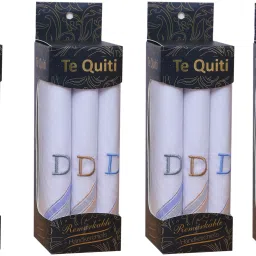 Cotton handkerchiefs embroidered with alphabet "D" 12 hanky set ["White"] Handkerchief-image-1