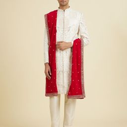 manyavar Velvet Embroidered Red Men Dupatta-picture-22