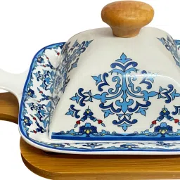 Ceramic Serving Tray with Wooden Base and LID Serving Dish Serving Set-image-8