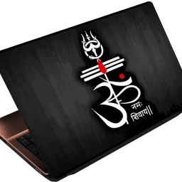 Anweshas 3 in 1 Pack of 15.6 inch Laptop Skin Decal Vinyl, Screen Guard and Silicone Keyboard Protector - Printed Ohm Namah Shivay Combo Set-14
