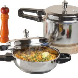 18/8 Stainless Steel Sandwich Bottom Combo Set of 2 - with common 3 L, 2 L Induction Bottom Pressure Cooker-4