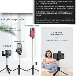 Wrapadore Selfie Stick Tripod With Fill Light +Dustproof Bag Wireless Bluetooth Detachable Remote, 360°Rotation, Selfie Stick And Stand R1S With Flash Light And Remote Control Selfie Stick Extendable Stick Mini Tripod With Detachable Remote For Smart Selfie Phone Holder Camera Flash Tripod, Monopod, Tripod Ball Head, Tripod Bracket image 4