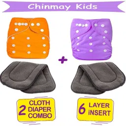 Combo of Quirk Reusable Baby Washable Cloth Diapers Nappy with 6 Layered Baby Inserts Pads (Set of 2) (Multi- Colour)-image-30