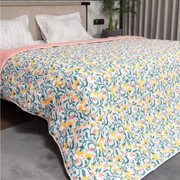 URBAN SPACE Green & Peach Floral Microfiber Heavy Winter 400 GSM Double Bed Comforter-image-88
