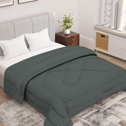 Story@home Charcoal Grey Striped 180 GSM Ac Room Reversible Double Bed Comforter-image-18
