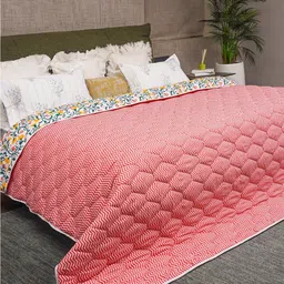 URBAN SPACE Peach & Green Striped Microfiber Heavy Winter 400 GSM Single Bed Comforter-image-88