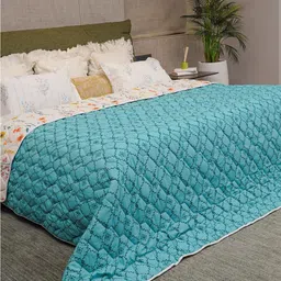 URBAN SPACE Blue Floral Microfiber Heavy Winter 400 GSM Reversible Single Bed Comforter-image-29